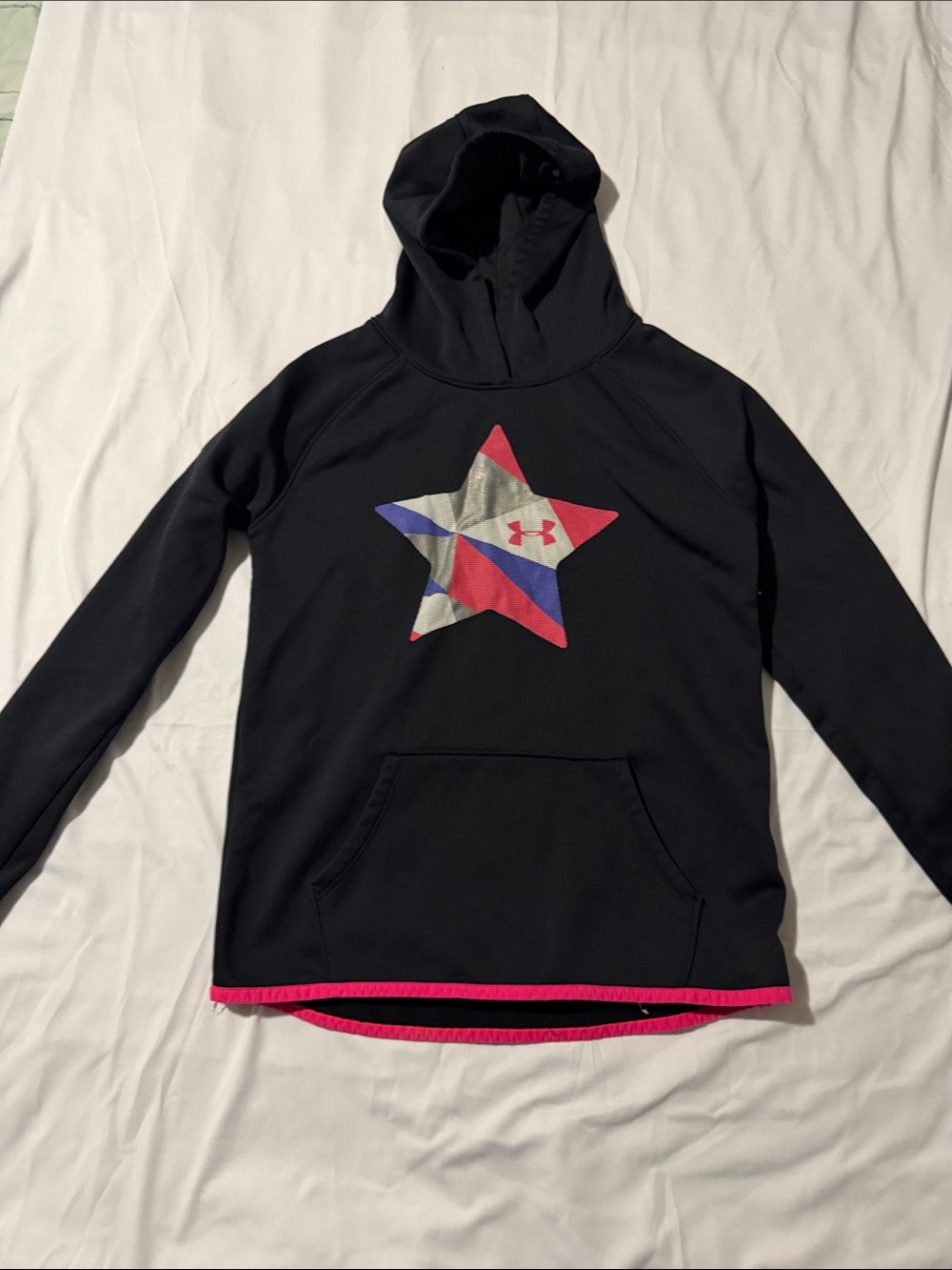 Under Armour Black Girls' Hoodie with Star Graphic and Pink Trim